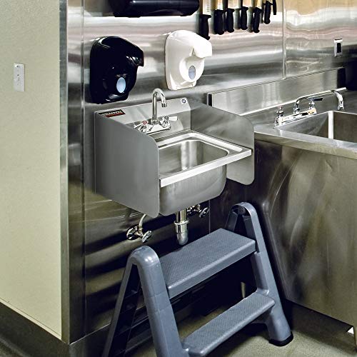 DuraSteel Stainless Steel Sink - Commercial Wall Mount Kitchen Sink - Small Hand Sink Wash Basin - With Sink Strainer and Faucet - For Laundry