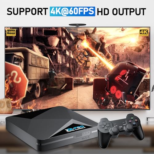 Kinhank Retro Game Console Super Console X2 Pro Built-in 65000+ Games, Video Game Console Android 9.0/CoreE/Emuelec 4.6 3 System In One, S905X2 Chip
