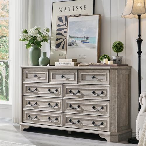T4TREAM Farmhouse 5 Drawers Dresser for Bedroom, 48" Tall Wood Rustic Chest of Drawers with Natural Texture, Vintage Design