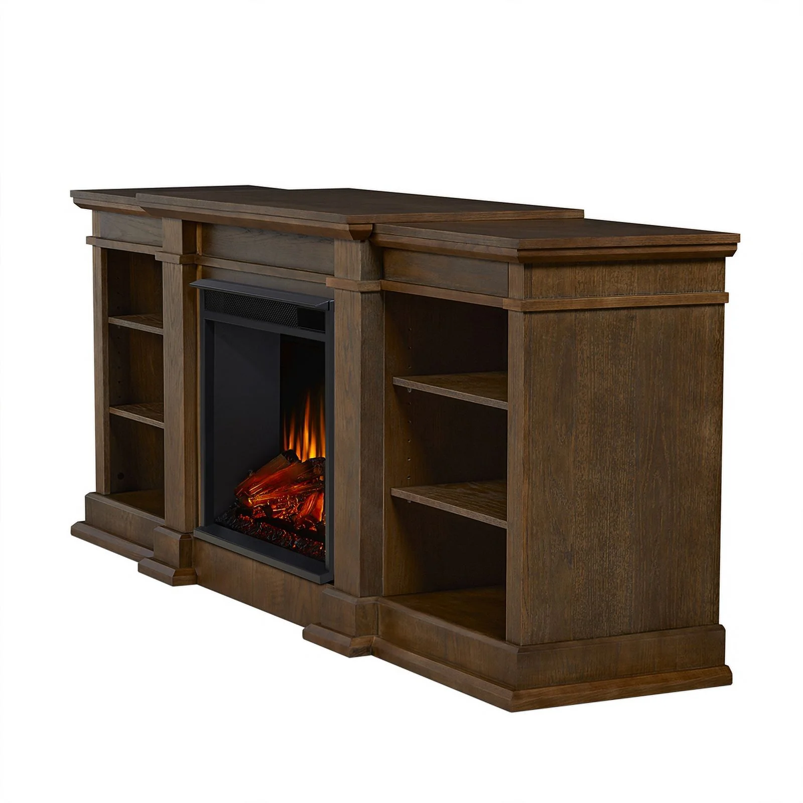 Real Flame Traditional Wood & Steel Electric Fireplace TV Stand in Heritage Oak