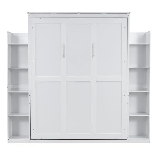 Harper & Bright Designs Queen Size Murphy Bed Wall Bed with Storage Shelves and LED Lights, Space-Saving for Multipurpose Guest Room or Home Office