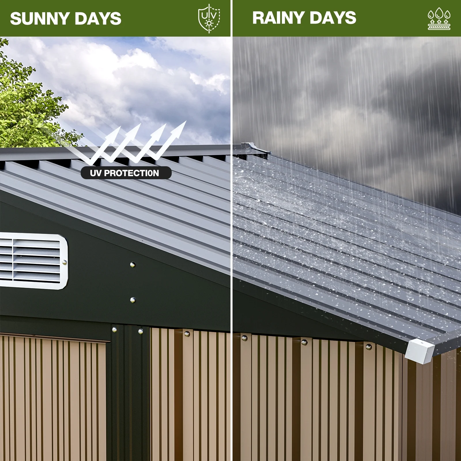 6 x 4 FT Outdoor Storage Shed, Metal Shed with Vents & Sliding Door for Gardening Tools Waterproof Thickened Galvanized Metal Storage Shed for Garden