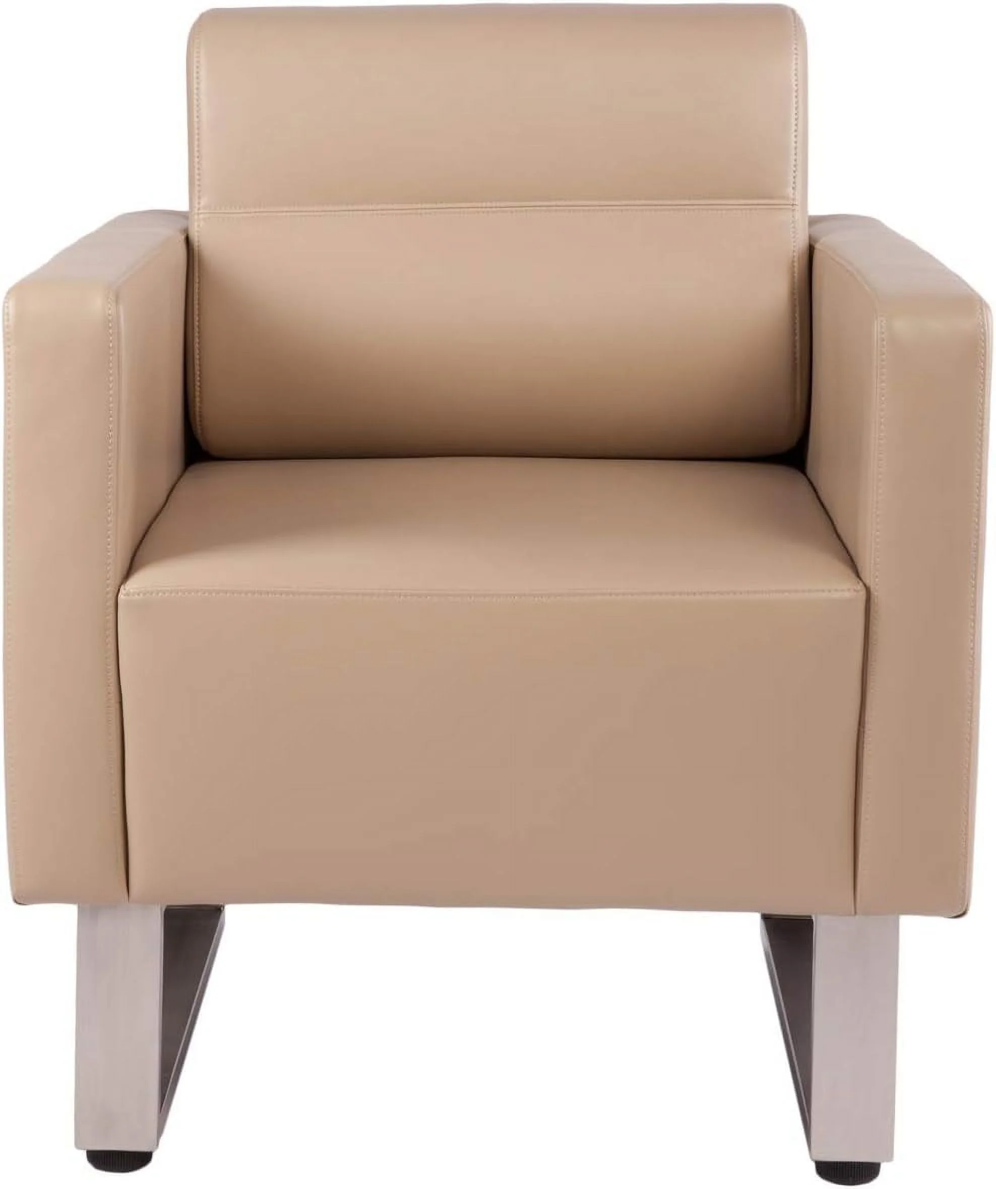 Office Guest Chairs Modern Waiting Room Office Reception Lobby Modern PU Leather Club Chair Home Arm Chair Sofa Seat Furniture W/Cushion (Beige)