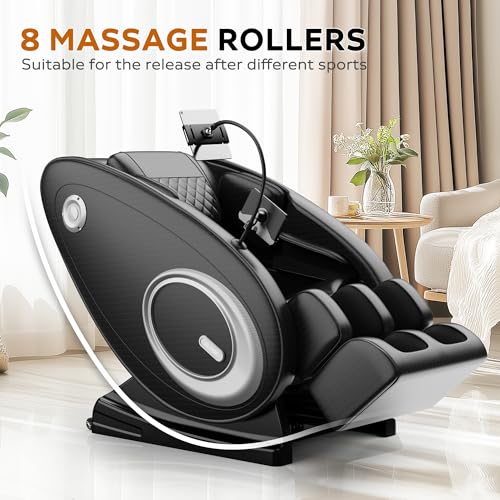 Massage Chair with Zero Gravity, Full Body Massage Chair Recliner with Airbags, Heating, Bluetooth Speaker, Foot Roller, Touch Screen, Gold