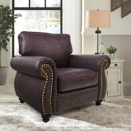 Mid-Century Vintage Sofa Couches with Rivet Design,3-Seater Sofa,Removable Sofa Cover Upholstered Cushions and Solid Wood Frame (Brown, 3-Seater)
