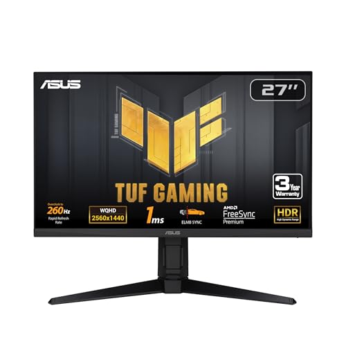ASUS TUF Gaming 27" 2K HDR Gaming Monitor (VG27AQ) - QHD (2560 x 1440), 165Hz (Supports 144Hz), 1ms, Extreme Low Motion Blur, Speaker