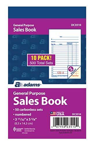 Adams General Purpose Sales Book, 2-Part, Carbonless, White/Canary, 3-11/32x22 x 5