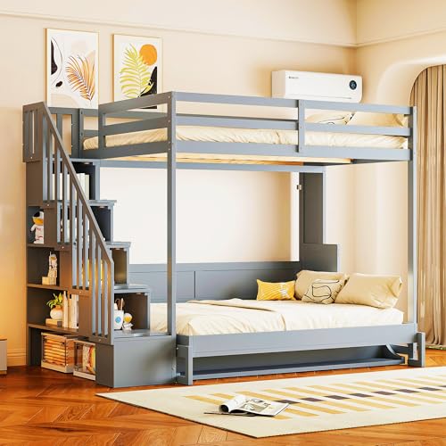 Queen Size Murphy Bed Wall Bed with Desk and Closet,Drawers and Shelves,for Small Spaces Studio Study Office Guest Room Use (Gray#Desk, Queen)