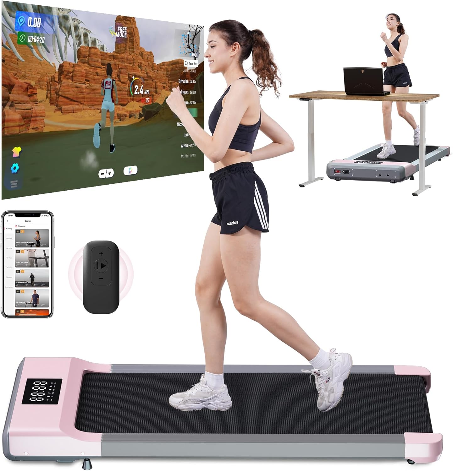 Walking Pad Treadmill, Under Desk Treadmill with 300 Lb Capacity, Quiet Walking Treadmill for Home Office, Portable Small Walking Pad with Smart APP