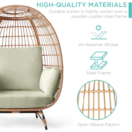 Best Choice Products Wicker Egg Chair, Oversized Indoor Outdoor Lounger for Patio, Backyard, Living Room w/ 4 Cushions, Steel Frame, 440lb Capacity