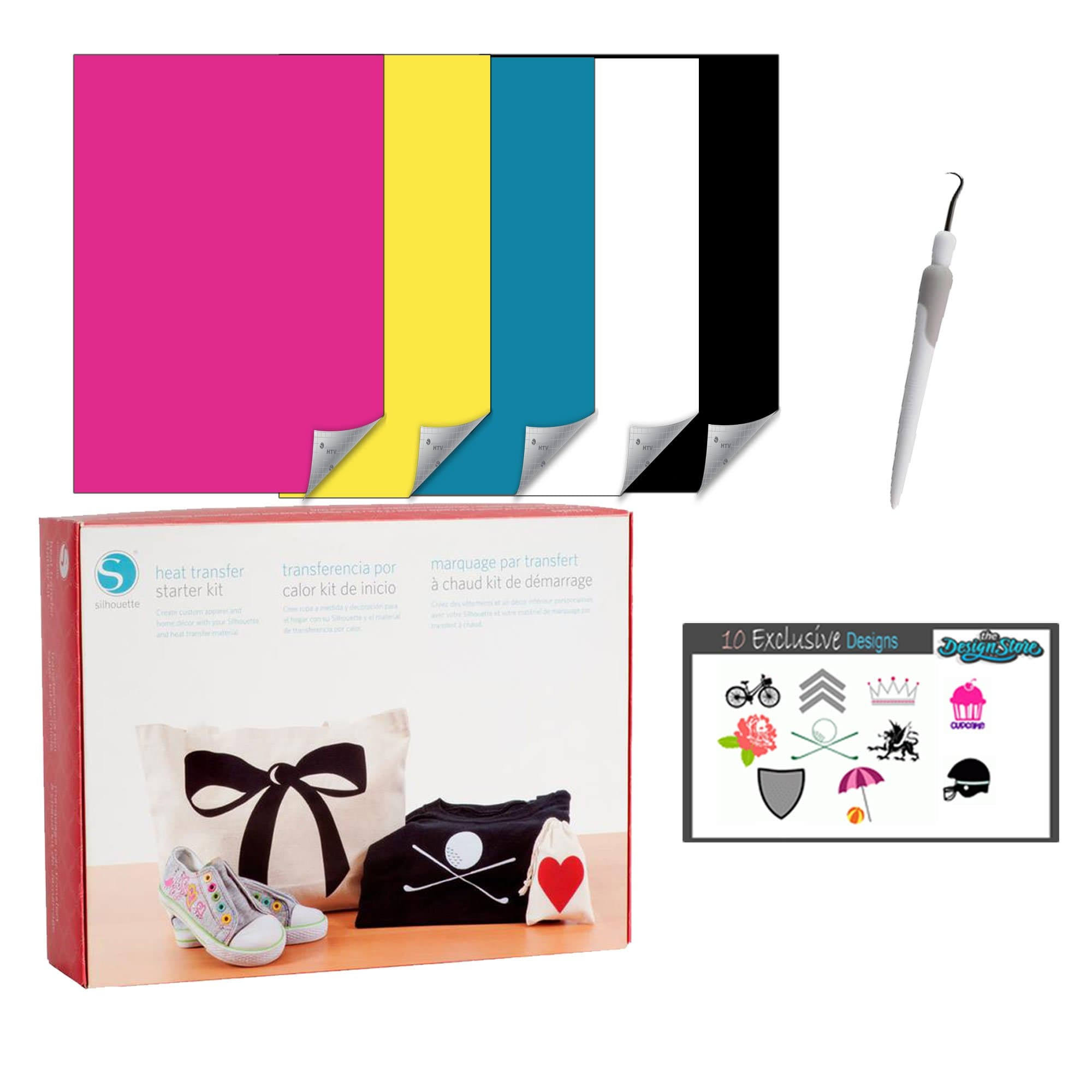 Silhouette Cameo 4 Black Bundle with Vinyl Starter Kit, Heat TRANSFER Starter Kit, 2 Autoblade-2, 24 Pack of Pens, CC Vinyl Tool