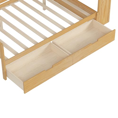Bellemave Twin Corner Bed Frame with Storage Shelves and Desk, Wood Twin Size Daybed with Bookcase and Drawers and Storage, Gray