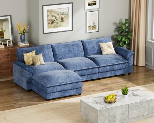 Homall 119" Modular Sectional Sofa, L Shaped Sofa Couch with Reversible Ottoman, DIY Combination Chenille Deep 3-Seat Cloud Couch for Living Room