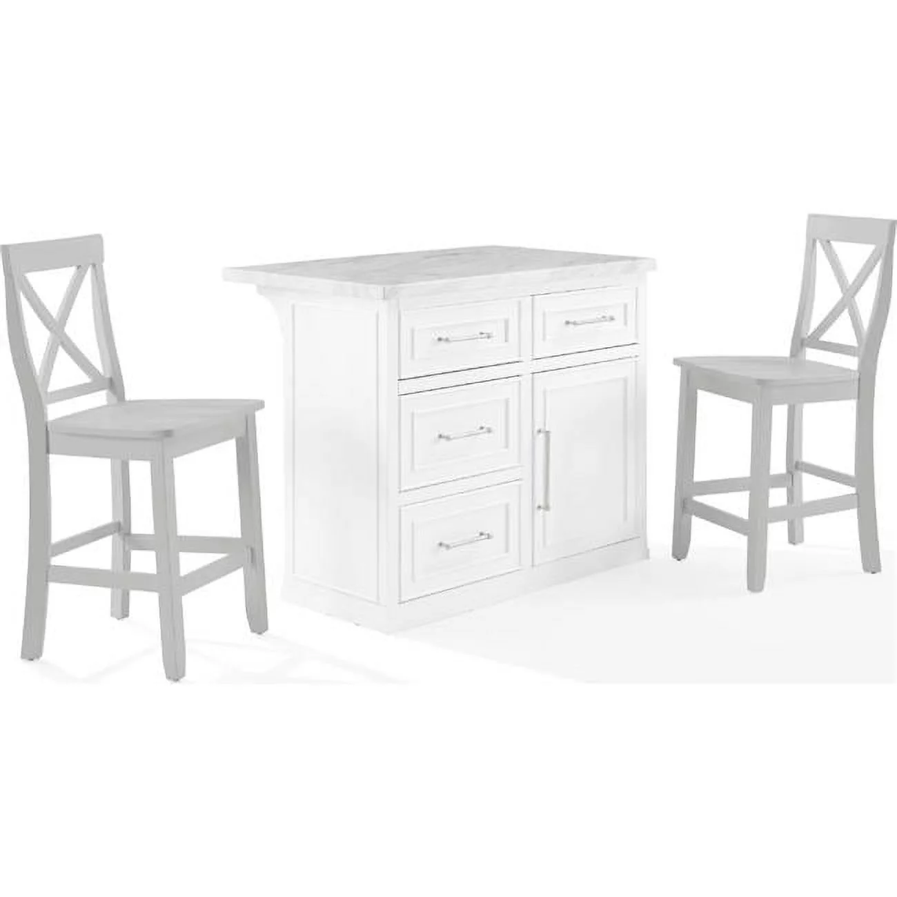 Crosley Furniture Cutler 3-Piece Wood Kitchen Island w/ X-Back Stools in White