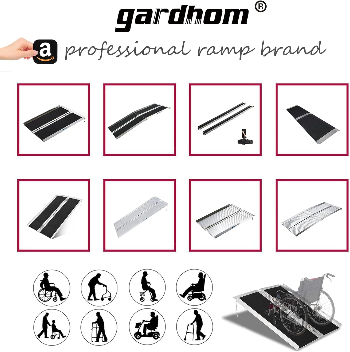 Wheelchair Ramps for Steps, gardhom 5FT Folding Portable Traction Antiskid Aluminum Loading Ramp-2 Section Telescopic for Scooters Car Doorways