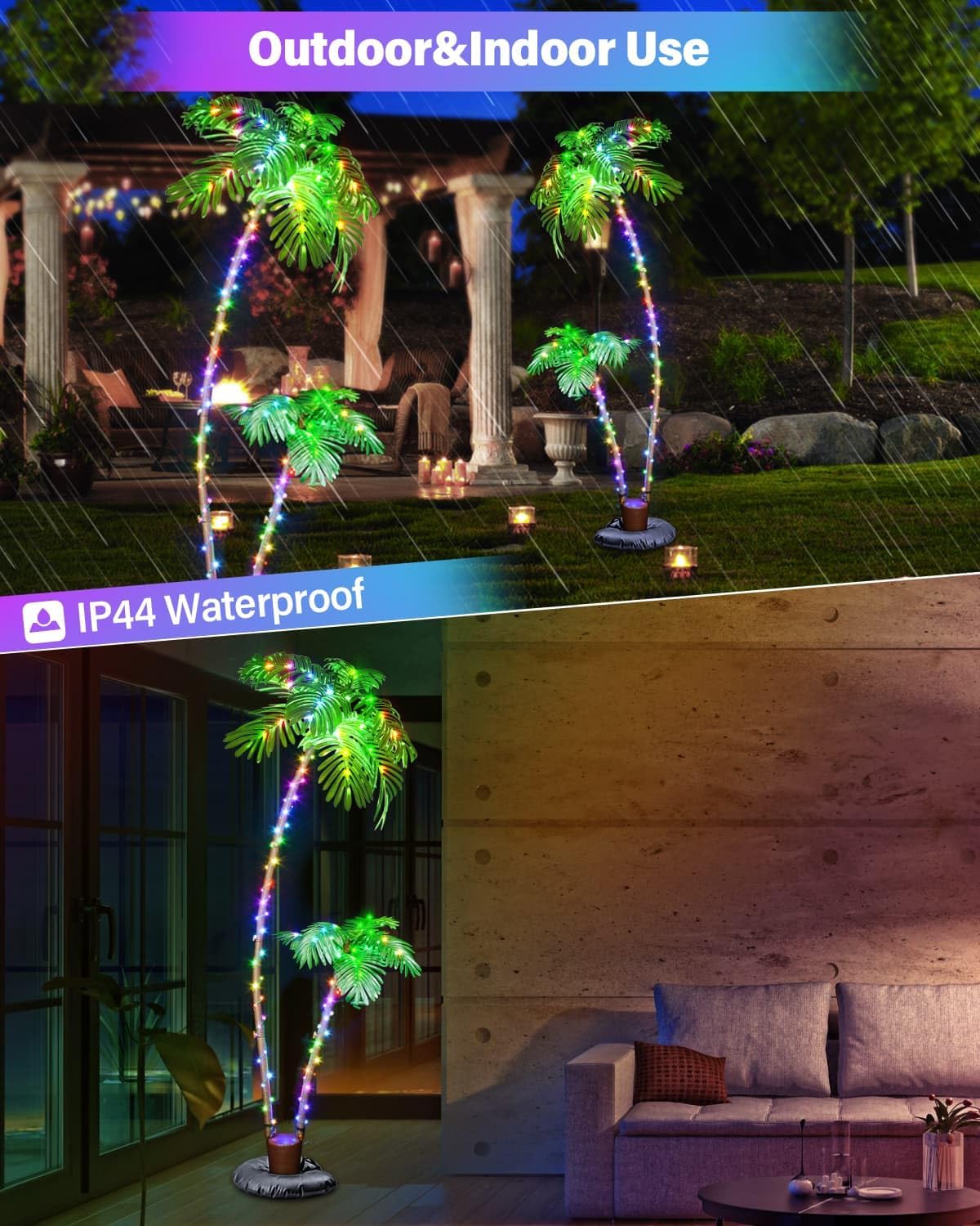 Smart Palm Tree for Outside Patio, 6FT App Remote Control Artificial Lighted Palm Tree 2 Trunks