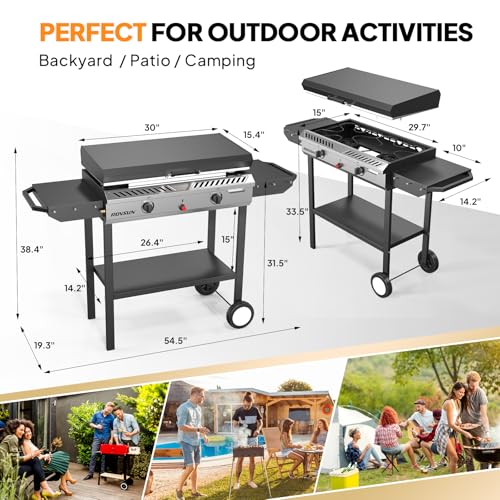 ROVSUN 2 Burner Outdoor Propane Gas Stove with Auto-ignition, Regulator & Shelf, 150