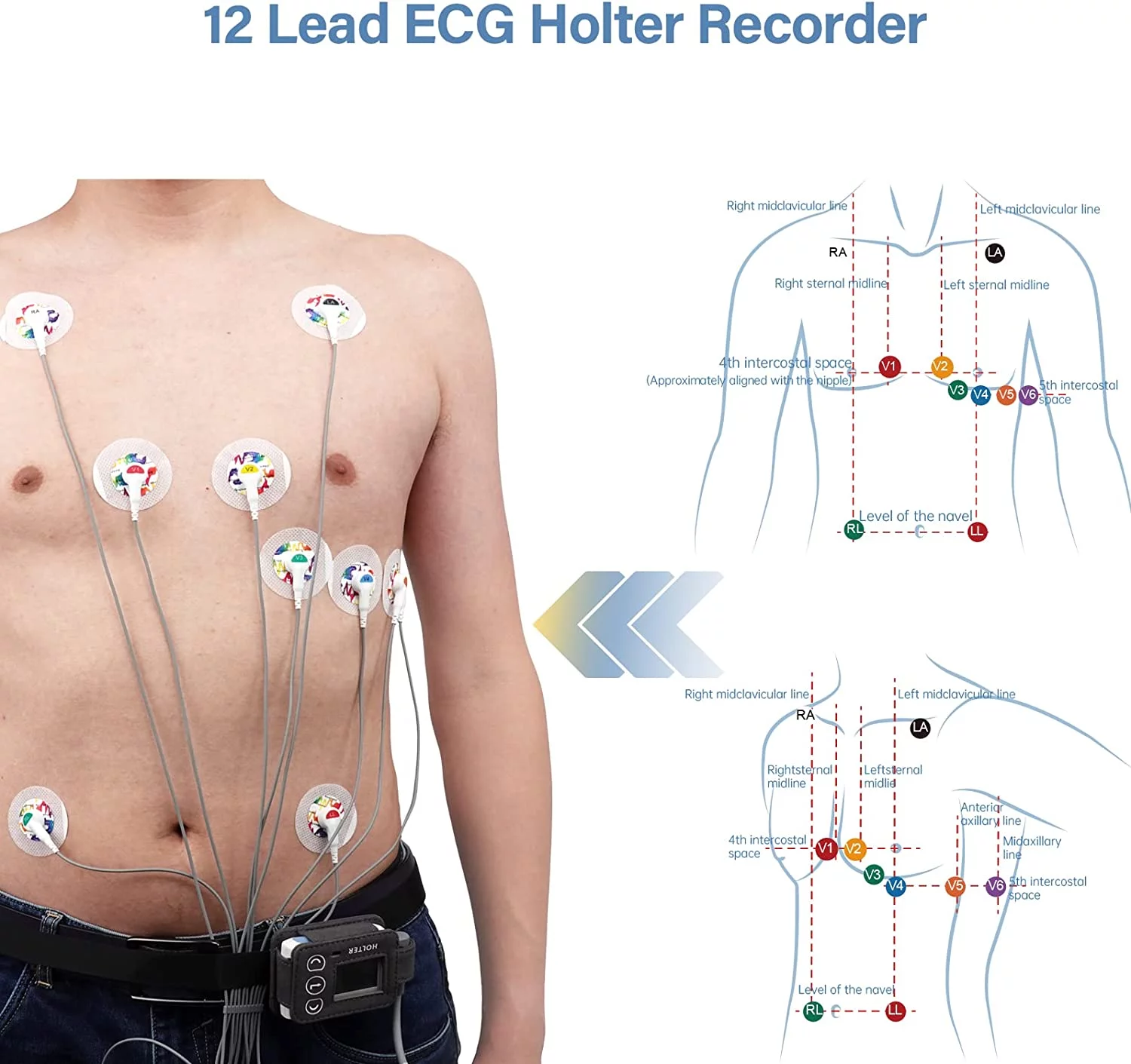 8 Channel 12-Lead EKG Machine, 24-Hour Holter Heart Monitor for Continuous ECG Tracking,CE Certificated,TH12