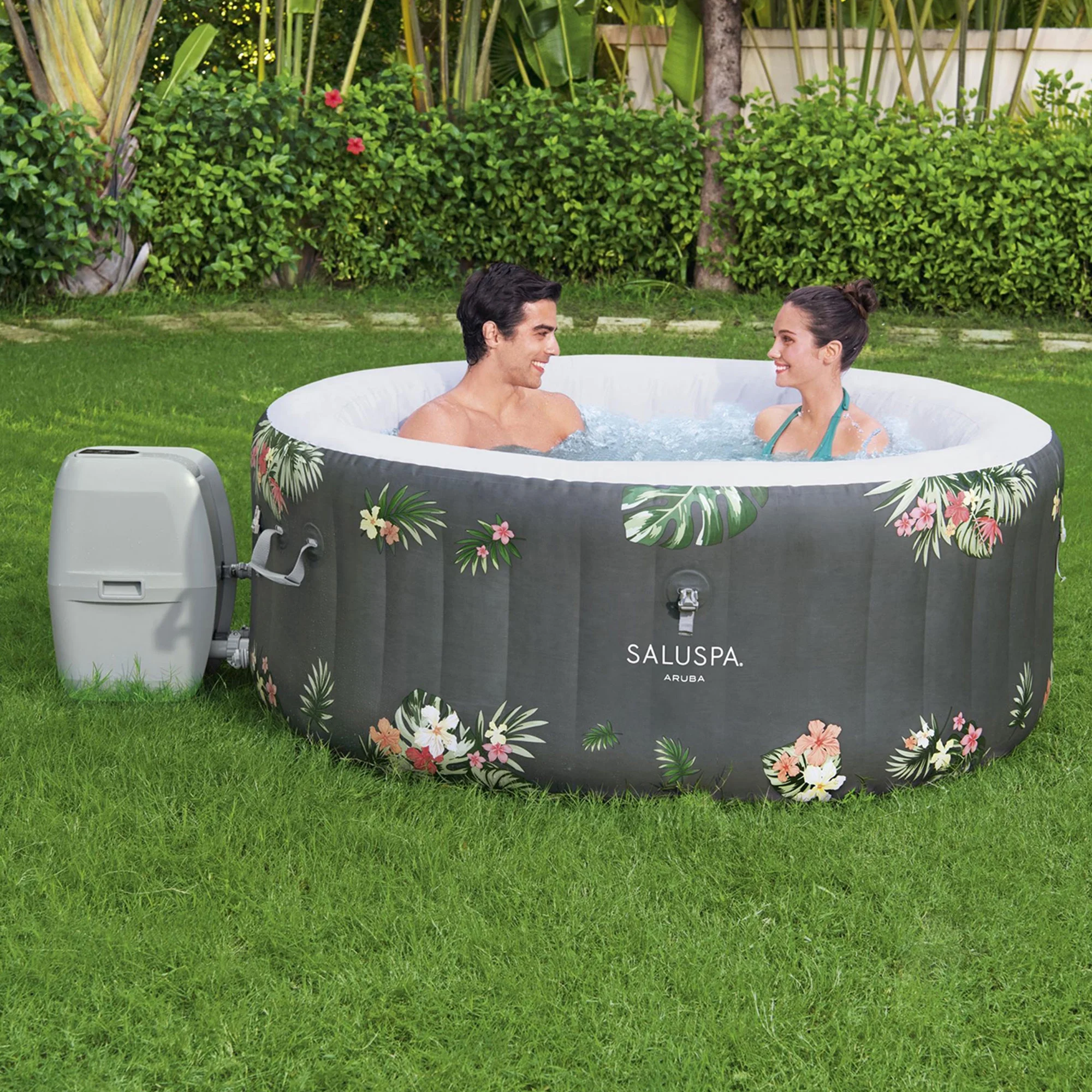 Bestway SaluSpa Aruba AirJet Inflatable Hot Tub w/ EnergySense Cover, Grey