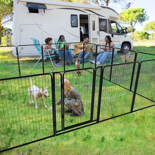 Dog Playpen Outdoor Extra Wide 12 Panels Heavy Duty Anti-Rust Coating-Strengthened Dog Fence 40" Height with Doors Portable for RV Camping Yard
