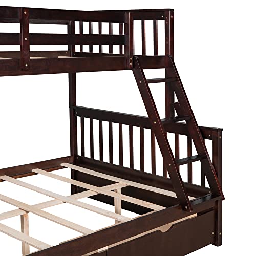 Ball & Cast Full Over Full Bunk Bed with Twin Size Trundle and Built in 4 Drawer,Wood Bunkbed w/Storage Ladder & Slat Support
