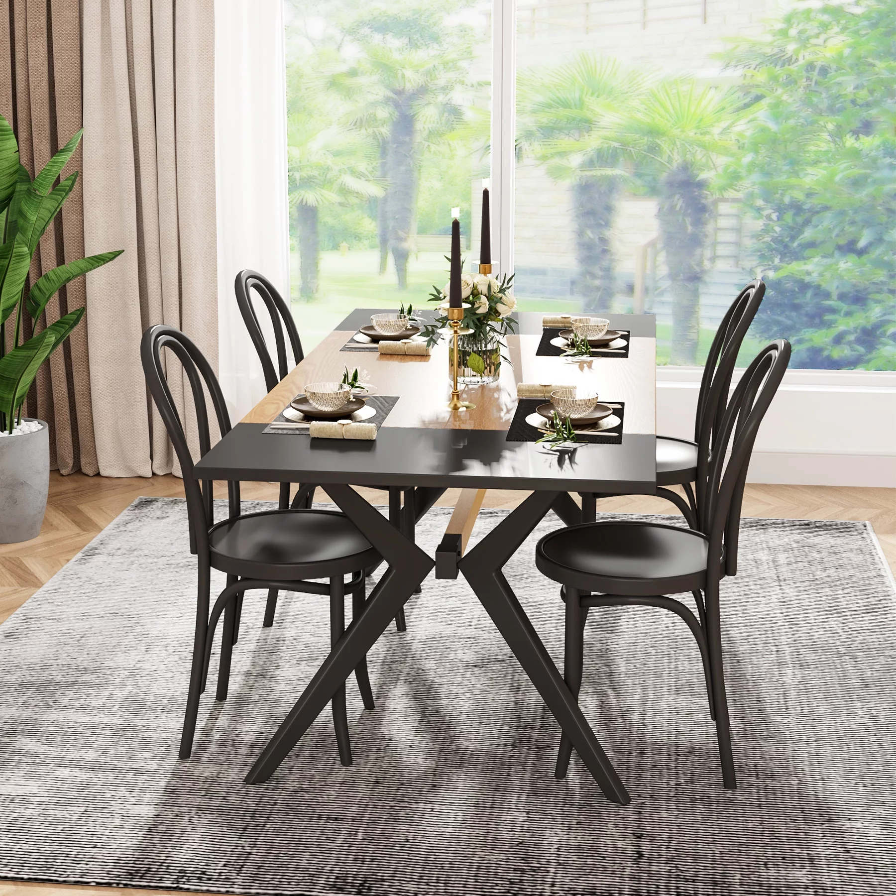 Tribesigns 63 inches Dining Table for 4-6, Large Rectangular Wood Kitchen Table Dining Room Furniture Table with X-Shaped Iron Frame