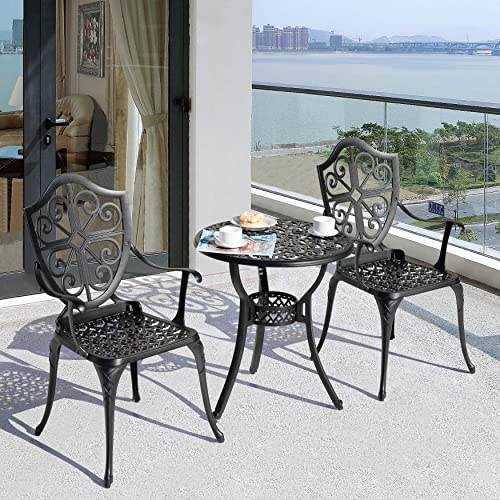 NUU GARDEN 3 Piece Bistro Set Outdoor, All Weather Cast Aluminum Patio Bistro Sets Patio Table and Chairs Set of 2 with Umbrella Hole for Yard
