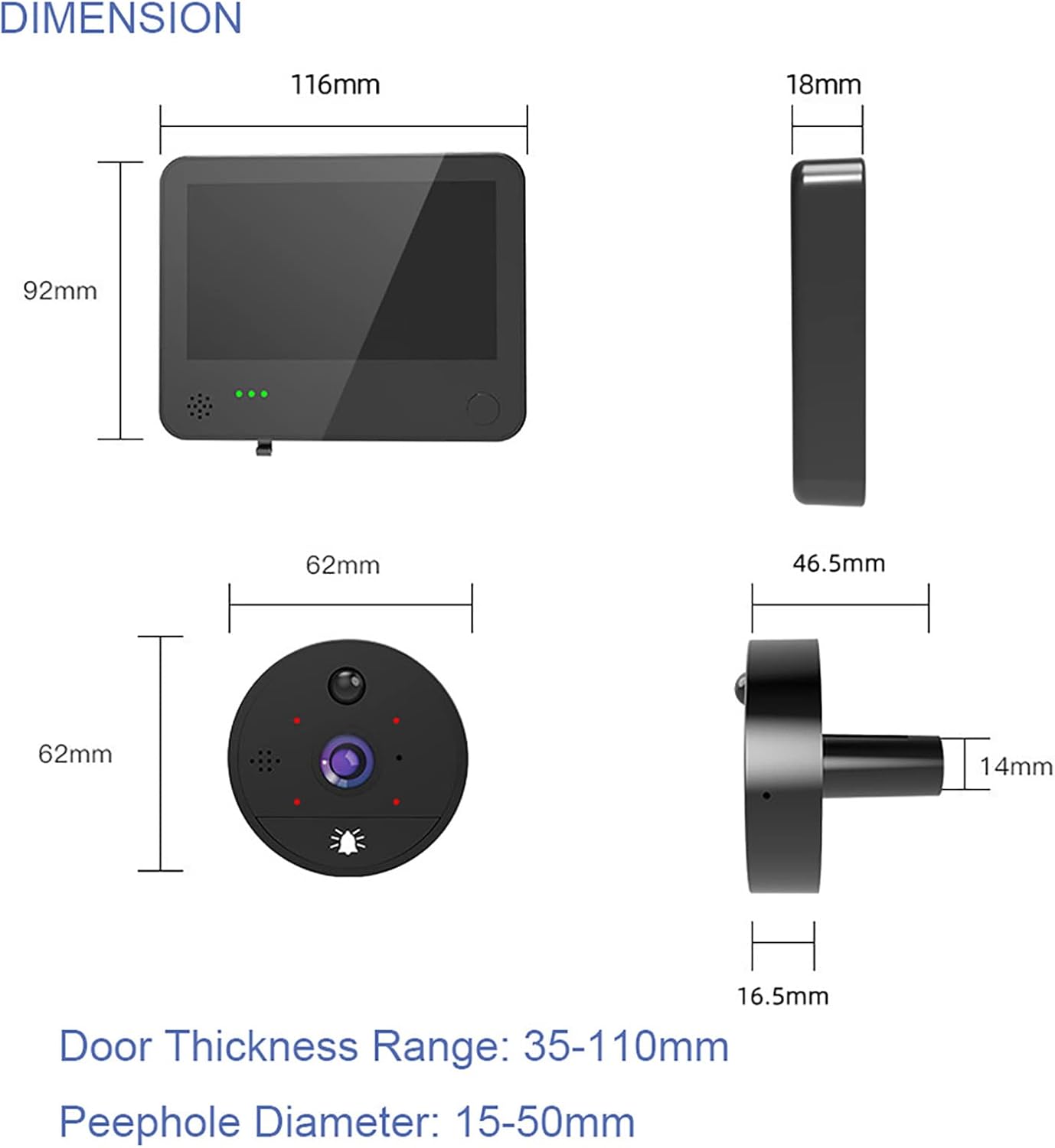 VIDEW 1080P WiFi Video Doorbell Peephole Camera Home Door Viewer 4.3 Inch Wide Angle Motion Detection Tuya Smart APP Remote Control for Apartment