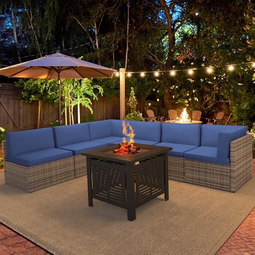 U-MAX 7 Piece Outdoor Patio Furniture Set, PE Rattan Outdoor Wicker Sectional Furniture Chair Set with Cushions and Tea Table