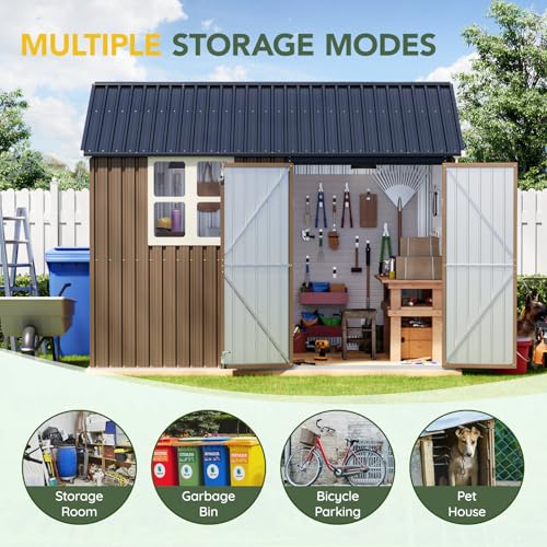6x4FT Outdoor Steel Storage Shed with Clear Window, Lockable Doors, Weather-Resistant Metal Tool Shed for Garden, Backyard, Patio, and Utility Storage