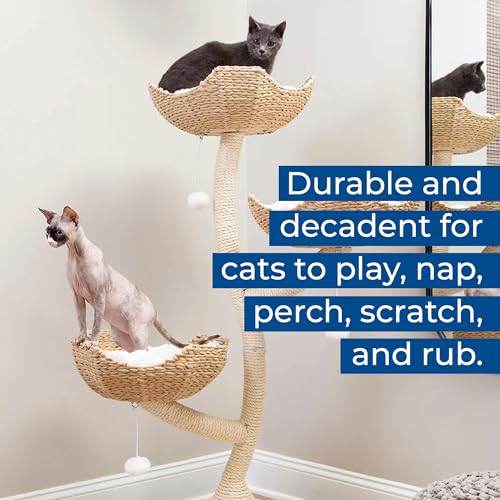 The Sanctuary Cat Tree - Luxury Cat Condo, Large Modern Indoor Tower with 3 Faux Fur Beds, Scratching Posts, and Toys for Cats
