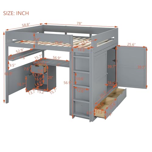 Harper & Bright Designs Twin Size Loft Bed with L-Shaped Desk and Stairs, Solid Wood Loft Bed Frame with Storage Drawers and Bookcase