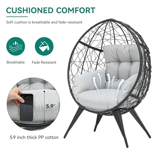 YITAHOME Large Wicker Egg Chair with Stand for Indoor and Outdoor, Cushion, and Adjustable Leveling Feet, Large Lounger for Garden, Patio, Balcony