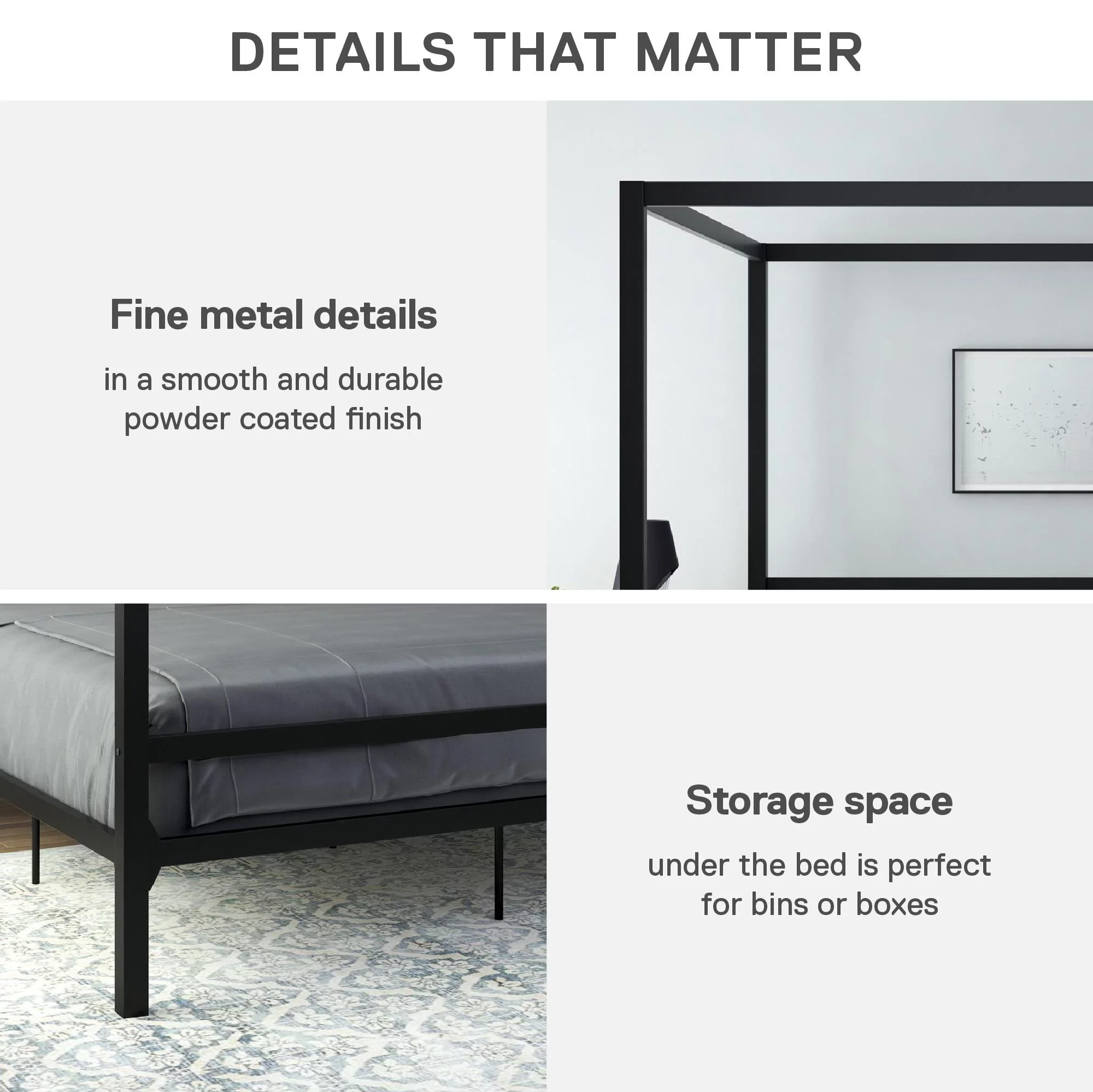 DHP Modern Metal Canopy Platform Bed Frame, King, Black