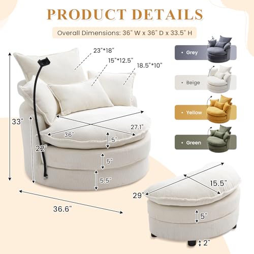 Swivel Barrel Accent Sofa Chair with Phone Holder & Storage Ottoman