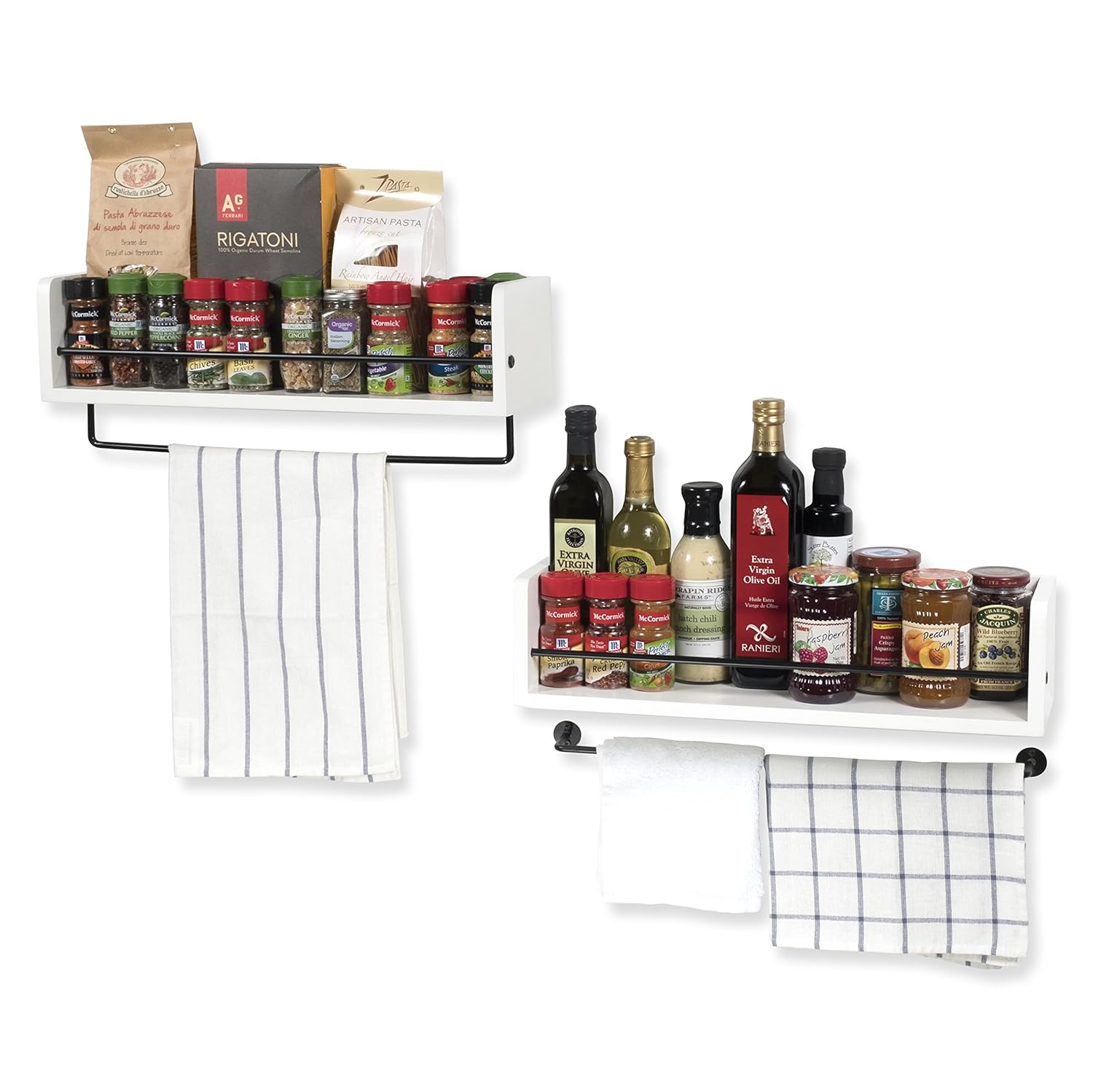Rustic State White Rustic Bathroom Wood Wall Shelf with Metal Rail Also Multi Use Can Be Used in Living Room or Bedroom Wall Shelf