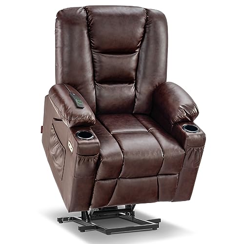 MCombo Small Power Lift Recliner Chair with Massage and Heat for Petite People, Cup Holders, USB Ports, Side Pockets, Faux Leather 7569 (Small