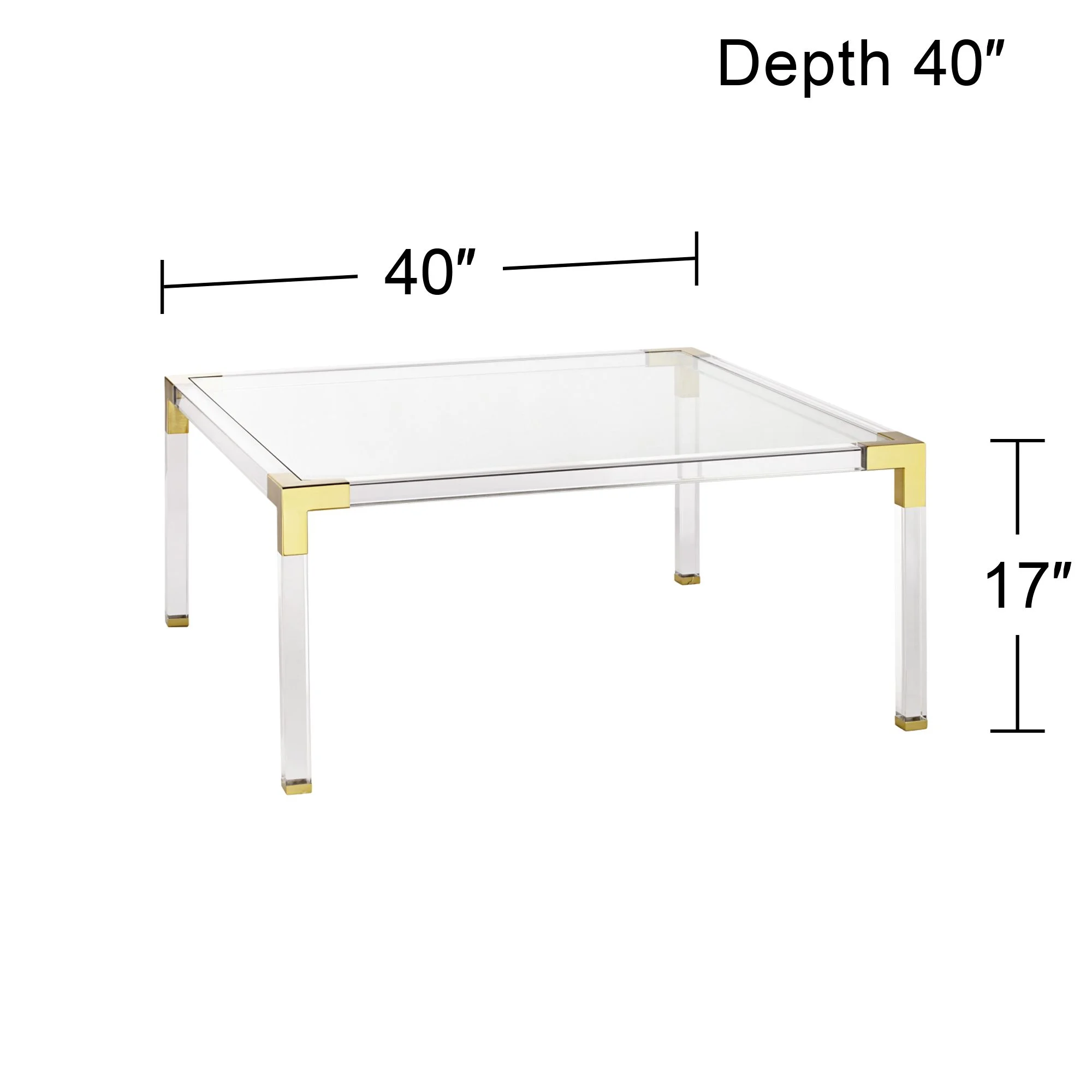 55 Downing Street Hanna Modern Cast Acrylic Square Coffee Table 40" Wide Clear Gold Tempered Glass Tabletop for Living Room Bedroom Bedside Entryway