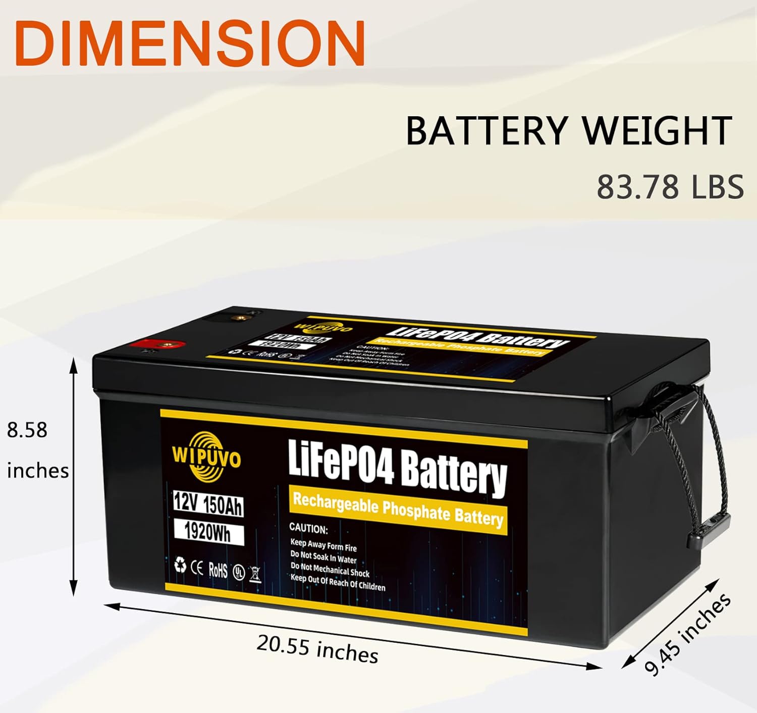 WIPUVO 12V 100Ah Lithium Battery LiFePO4 Deep Cycle Rechargeable Battery Pack with Built in BMS Perfect for RV Solar and Off Grid Applications