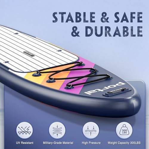 PORTAL SUP Inflatable Paddle Board for Adults 10'6'' Stand Up Paddleboard,Non-Slip Deck Blow up Paddle Boards with Adjustable Paddle, Carry Bag
