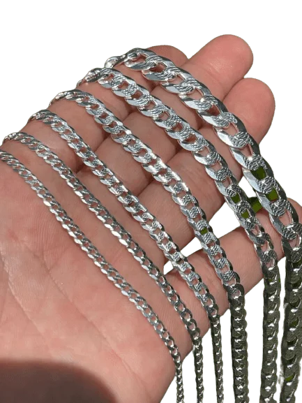 Necklaces for Men Women Kids Real Solid 925 Sterling Silver Chain Plata Diamond Cut Cuban Curb Miami