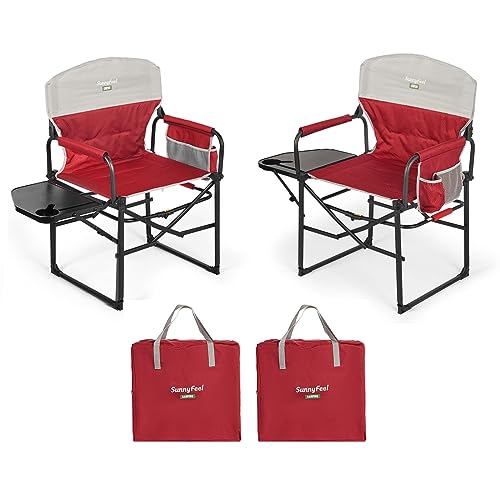 SUNNYFEEL Oversized Camping Directors Chair 2 Pack, Portable Folding Lawn Chairs for Adults Heavy Duty with Side Table,Pocket for Beach, Fishing