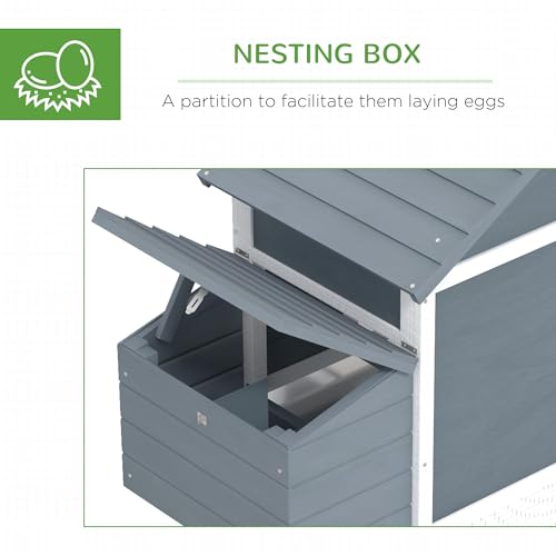 PawHut 59" Small Wooden Chicken coop Hen House Poultry Cage for Outdoor Backyard with 2 Doors, Nesting Box and Removable Tray, Gray