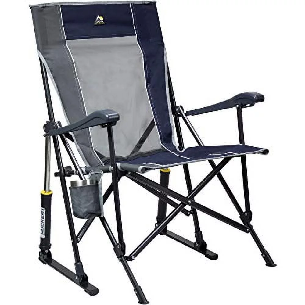 GCI Outdoor Roadtrip Rocker Collapsible Rocking Chair & Outdoor Camping Chair, Indigo Blue
