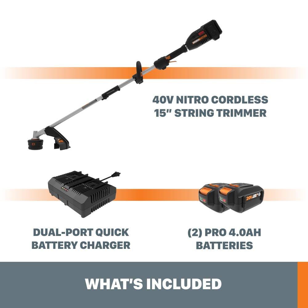 Worx Nitro WG186 40V Power Share Pro Attachment-Capable Driveshare 15x22 Cordless String Trimmer