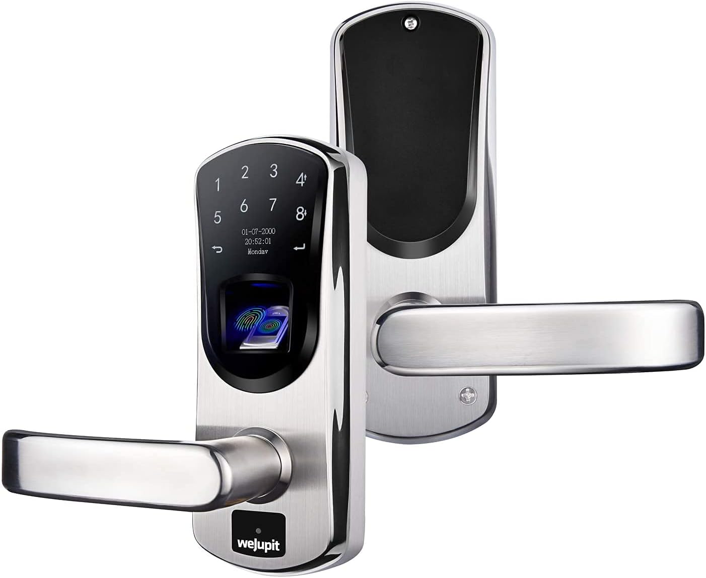 WeJupit V8 Fingerprint Keyless Entry Smart Door Lock Stainless Steel Touchscreen with Electronic Keypads, Spare Key, Two-Factor Authentication