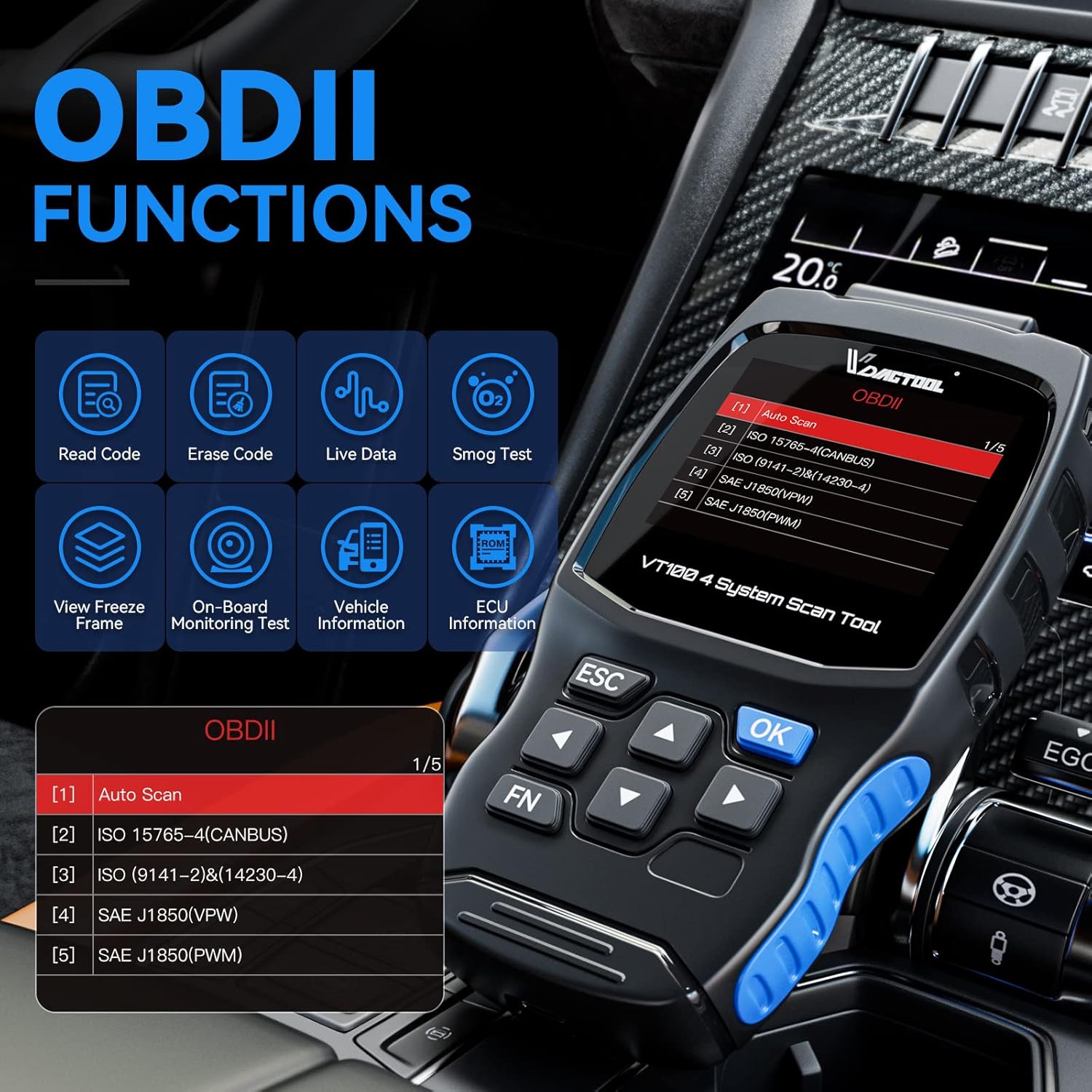 VDIAGTOOL VT100 Scan Tool with ABS Auto Bleed, ABS Brake Bleeding Scan Tool, 4 Systems OBD2 Scanner for ABS/SRS/Transmission/Engine Check