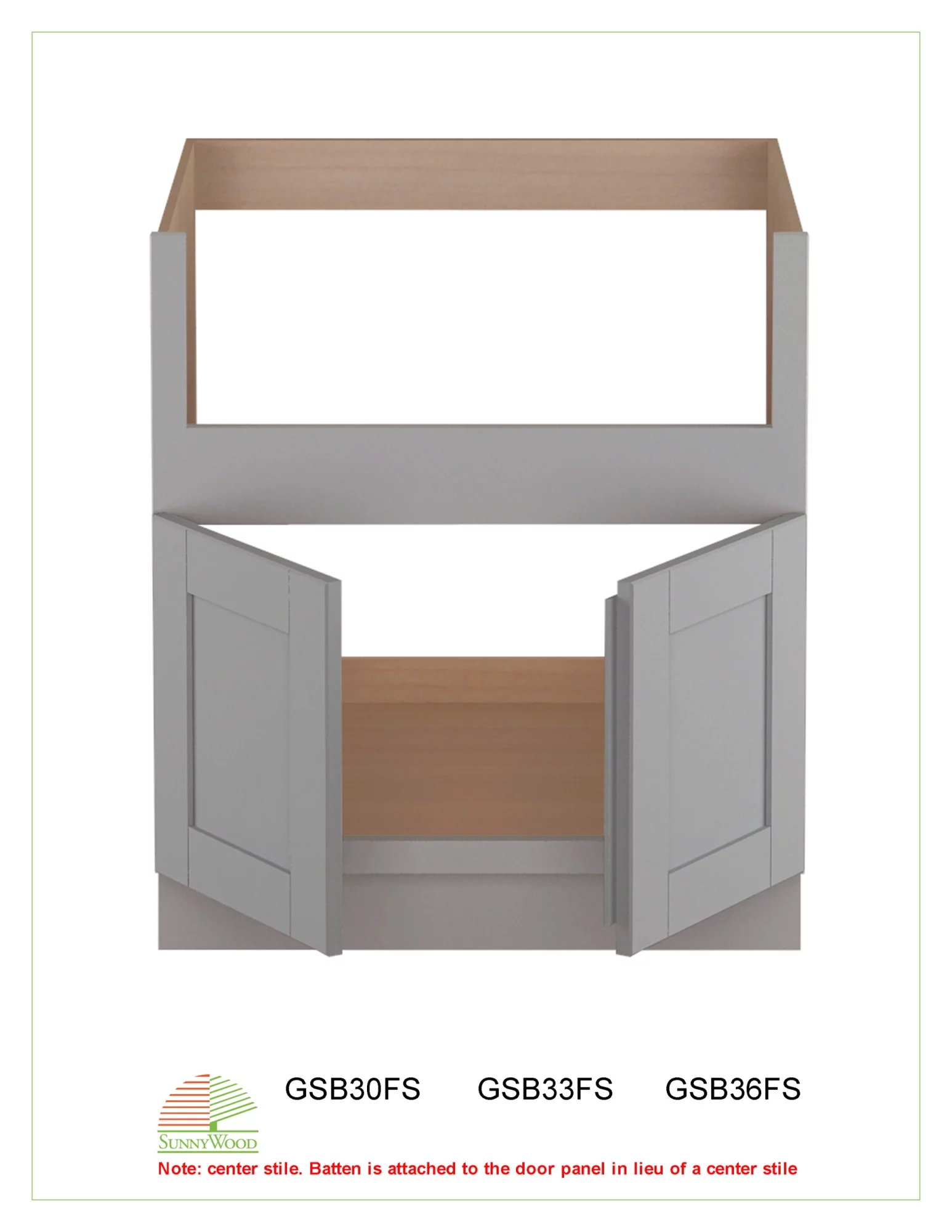 Sunny Wood Gsb36fs-A Grayson 36" Wide Double Door Farm Sink Base Cabinet - Grey