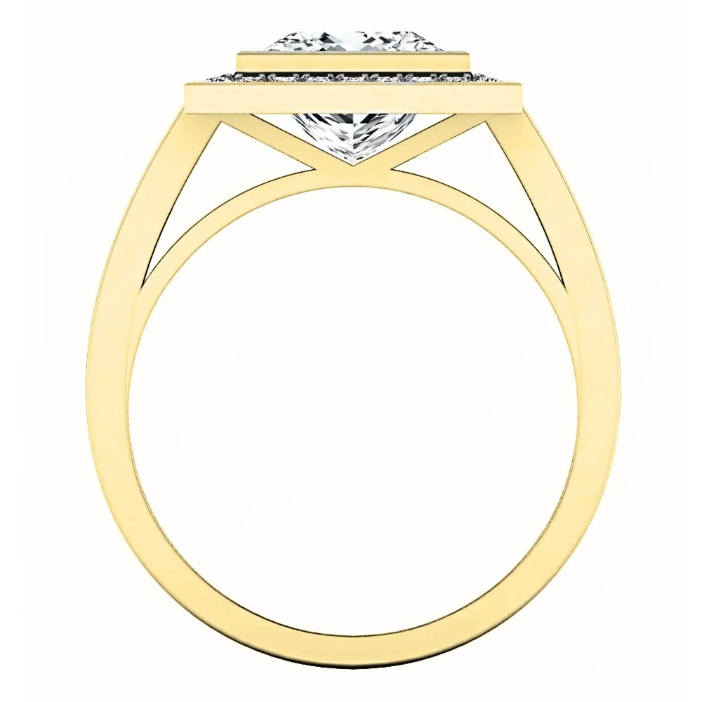 Dazzlingrock Collection 10K Princess White Sapphire & Round White Diamond Bridal Engagement Ring, Yellow Gold, Size 5