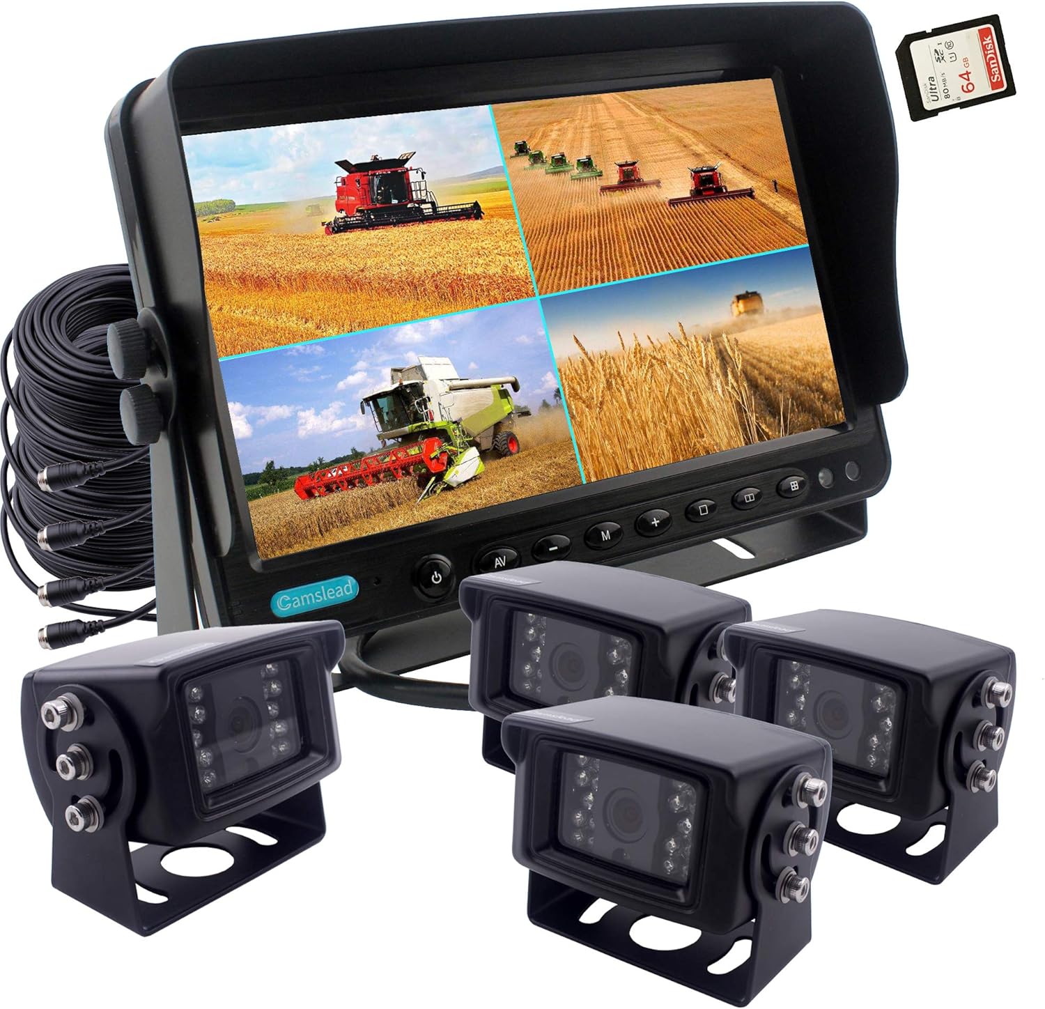 CAMSLEAD Heavy Truck Camera Vehicle Vision Safety Backup Camera System 7 inch Monitor Built-in DVR Recorder with Quad Split Screen Vehicle Rear View